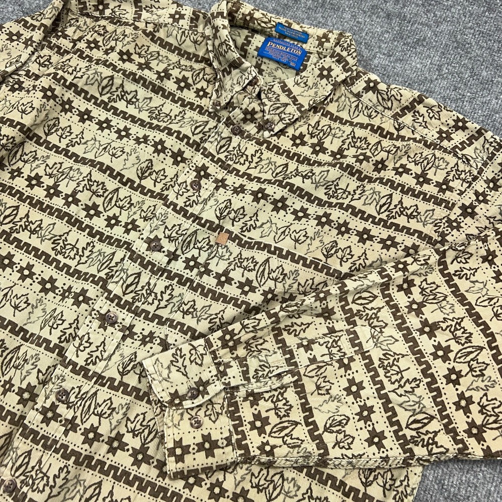 Pendleton Shirt Mens XL Brown Geometric Cotton Corduroy Long Sleeve Button Down